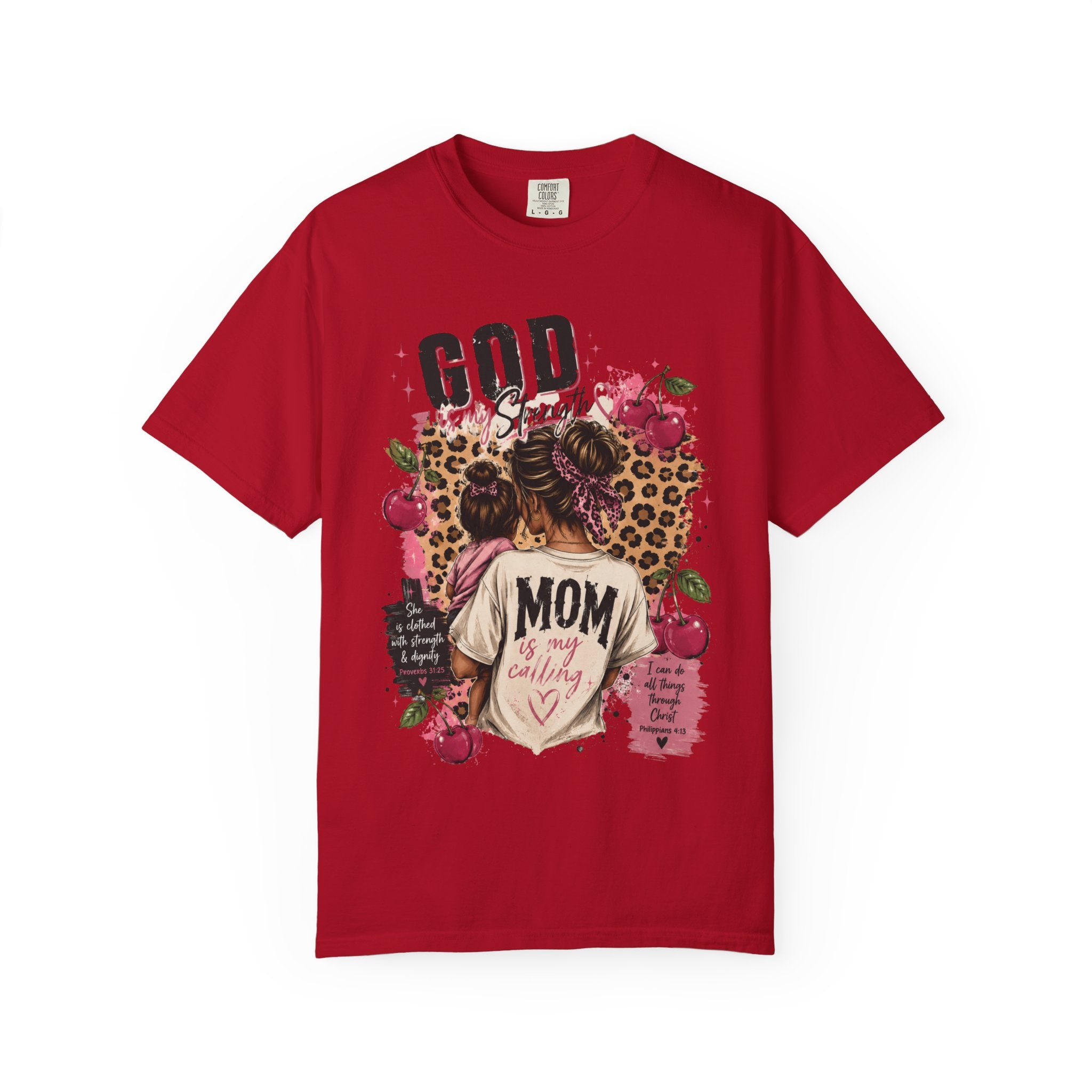 God is My Strength Mom Shirt | Mom Graphic T-shirt, Floral Leopard Back Design