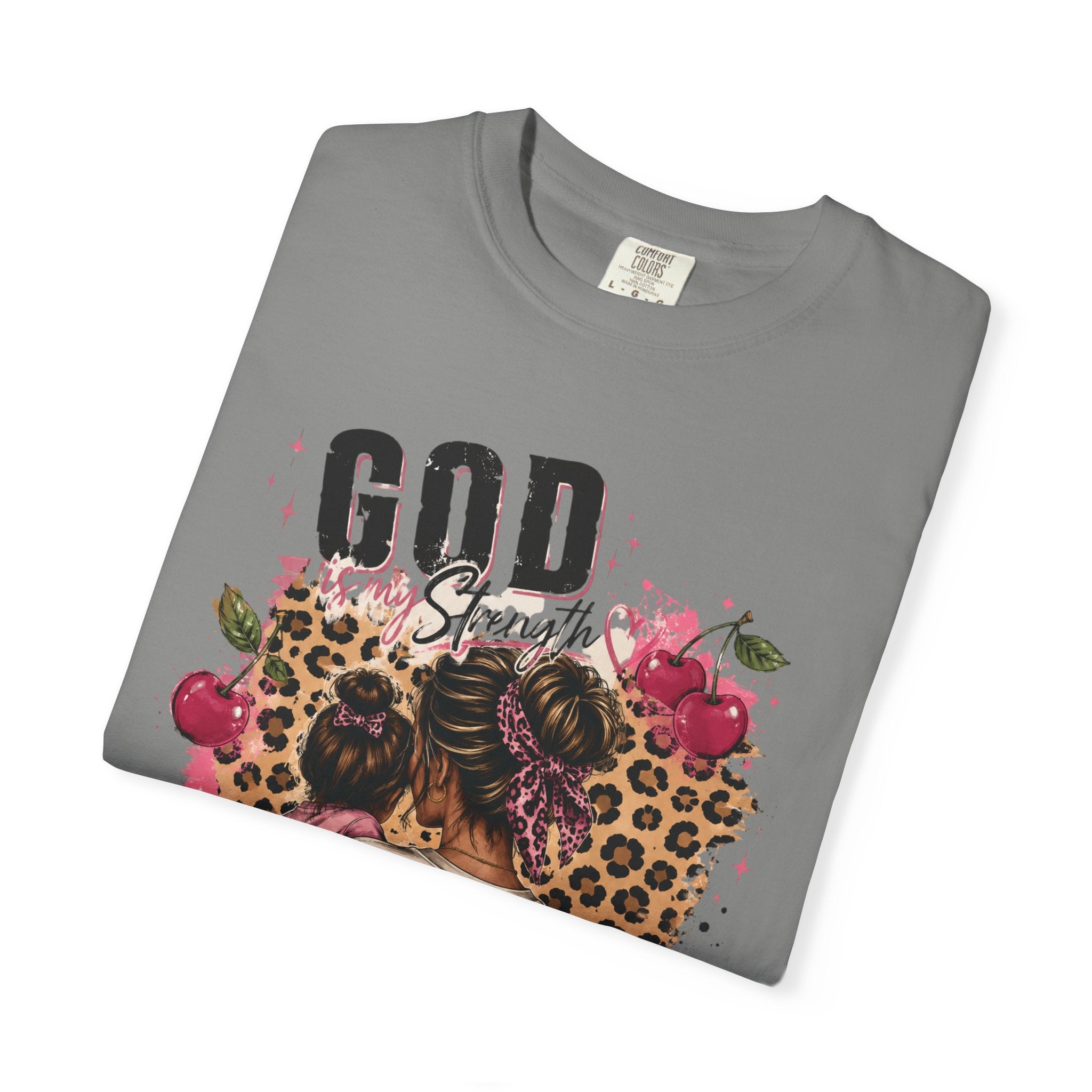 God is My Strength Mom Shirt | Mom Graphic T-shirt, Floral Leopard Back Design