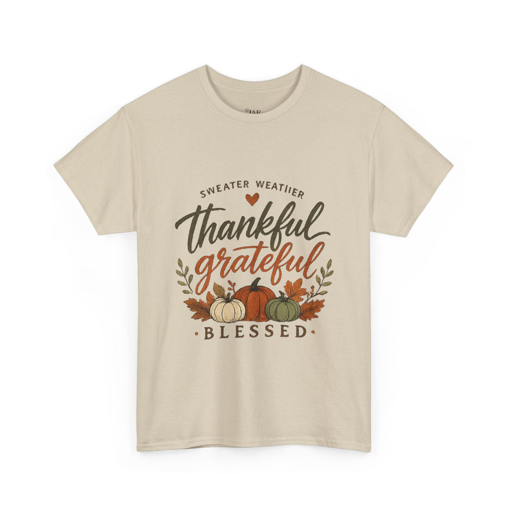 Fall Thankful Grateful Blessed T-Shirt — Pumpkin Autumn Thanksgiving Tee