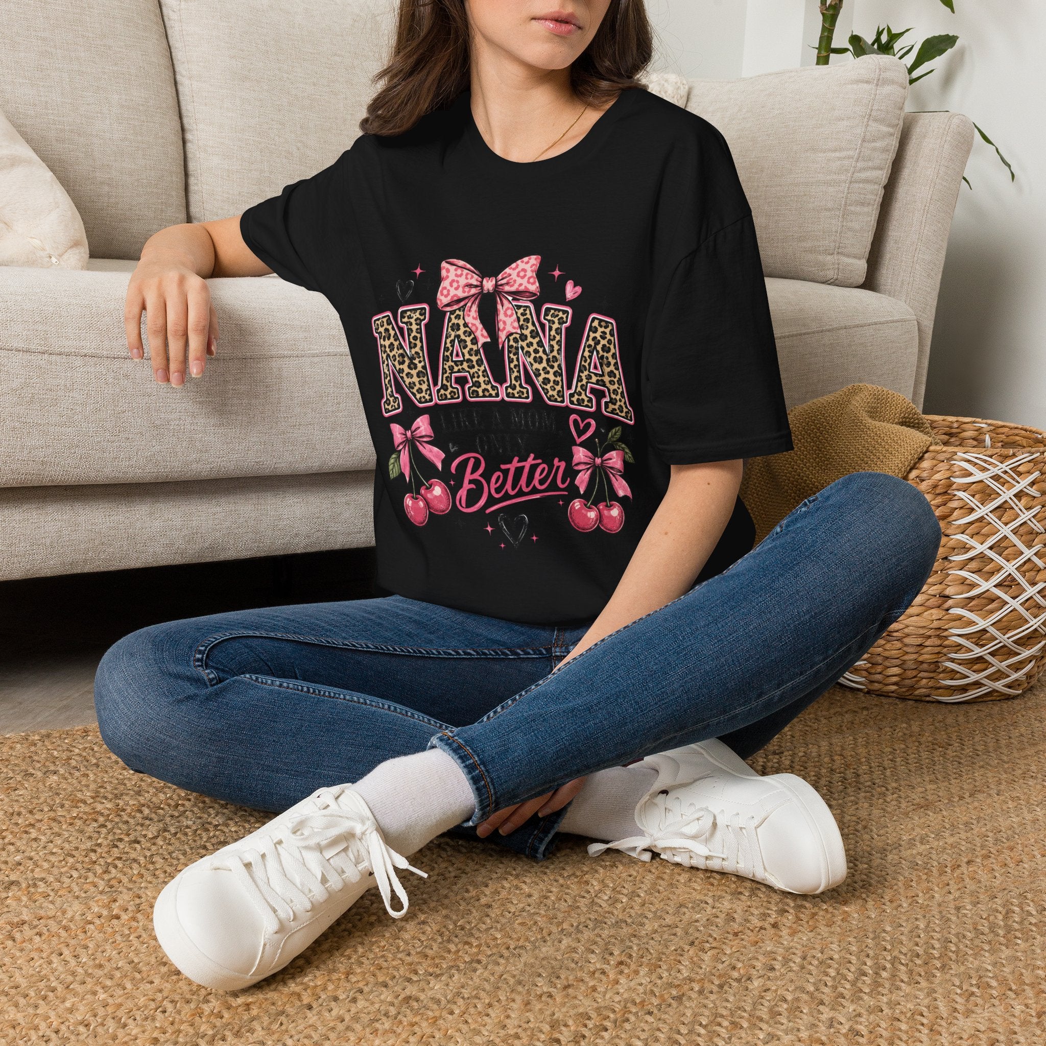 Leopard Print NANA with Pink Bow T-Shirt | Grandma Mom Love
