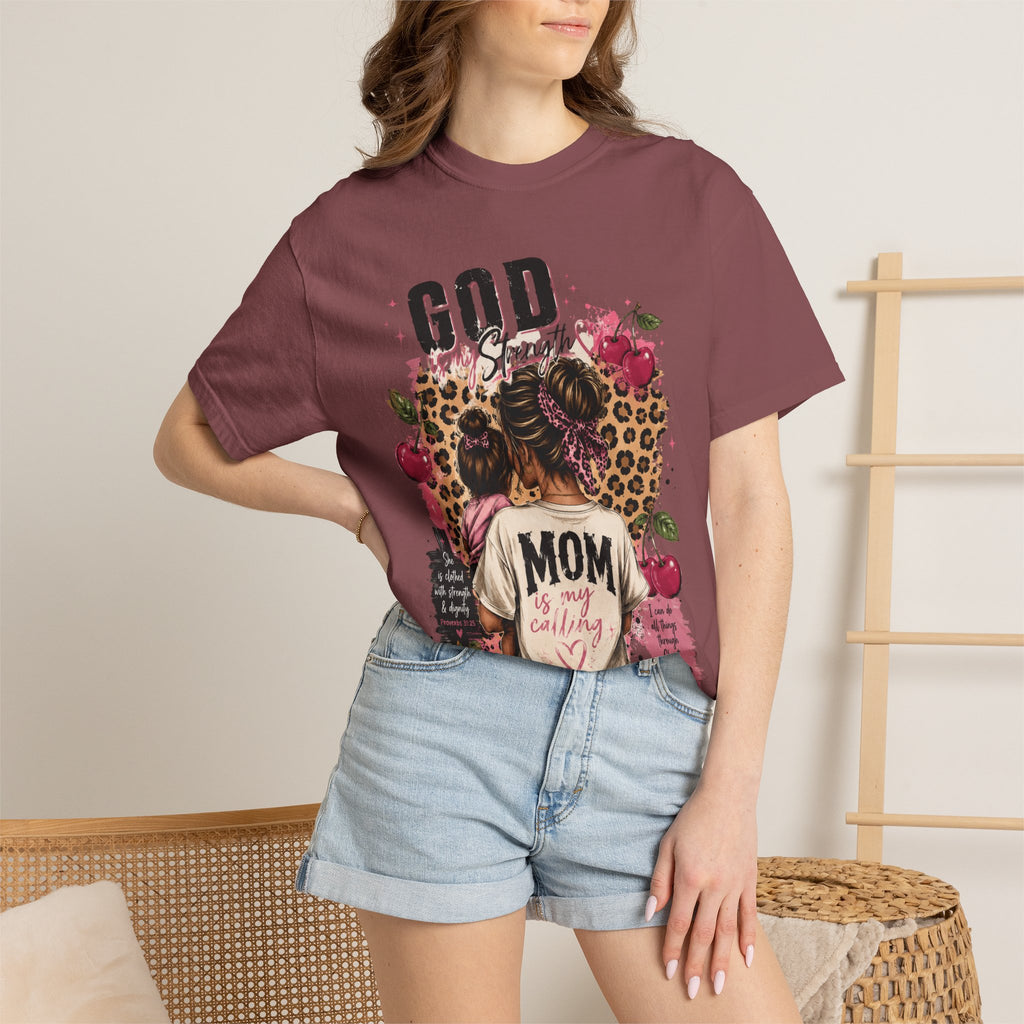 God is My Strength Mom Shirt | Mom Graphic T-shirt, Floral Leopard Back Design