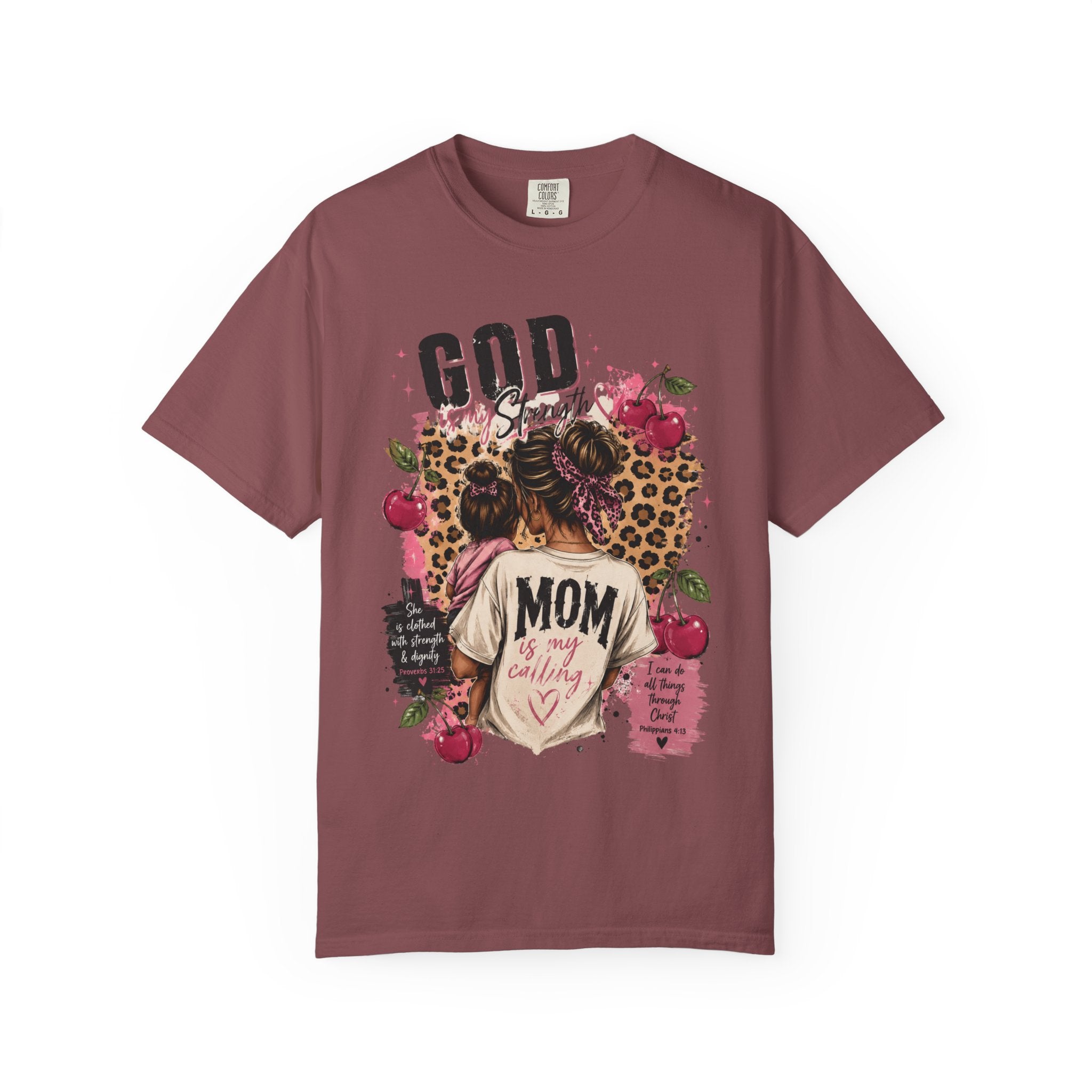 God is My Strength Mom Shirt | Mom Graphic T-shirt, Floral Leopard Back Design