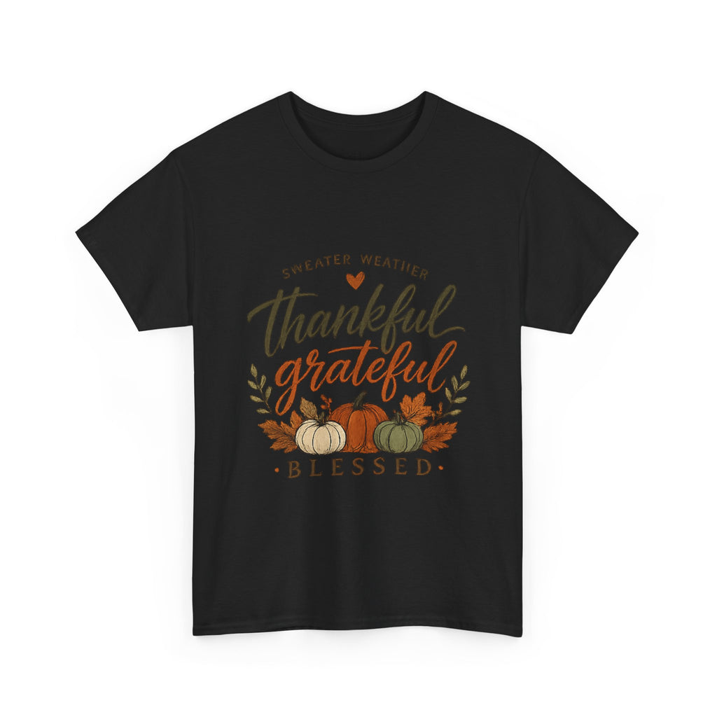 Fall Thankful Grateful Blessed T-Shirt — Pumpkin Autumn Thanksgiving Tee