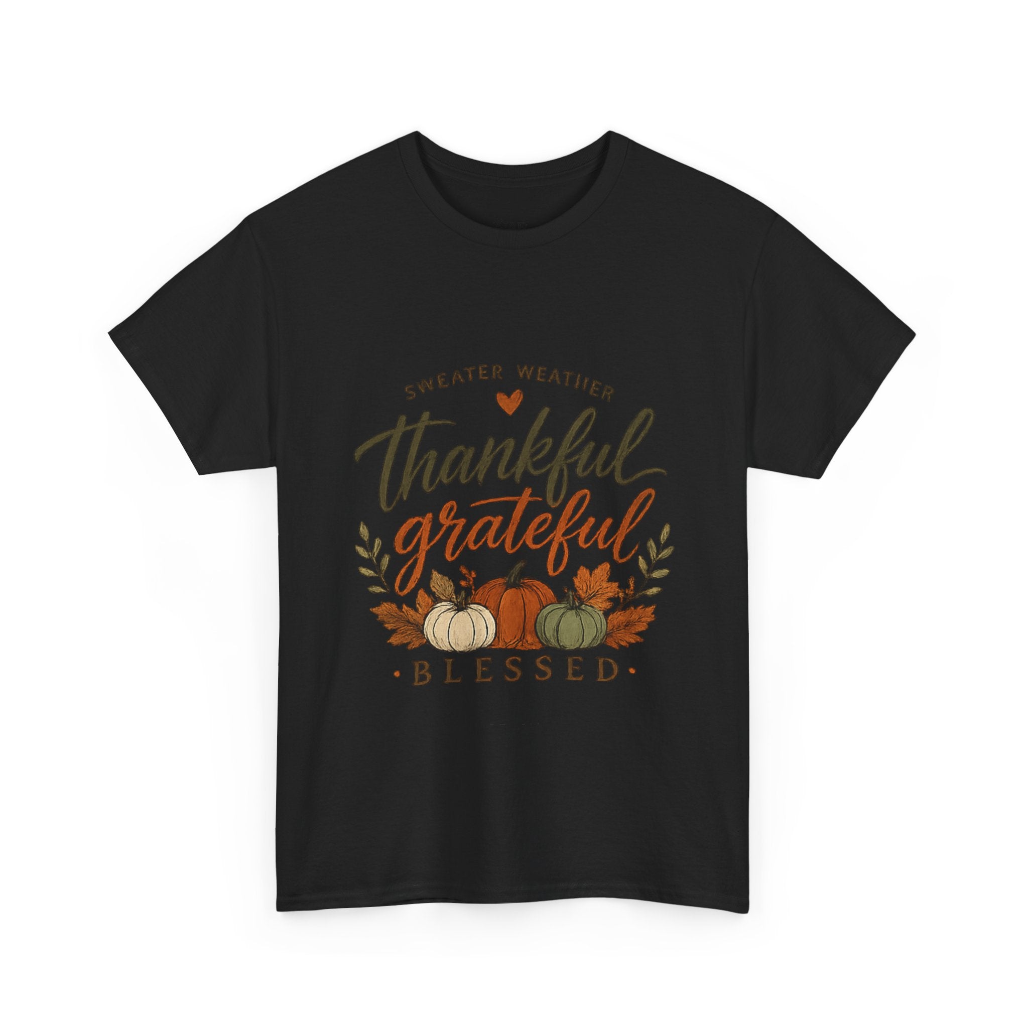 Fall Thankful Grateful Blessed T-Shirt — Pumpkin Autumn Thanksgiving Tee